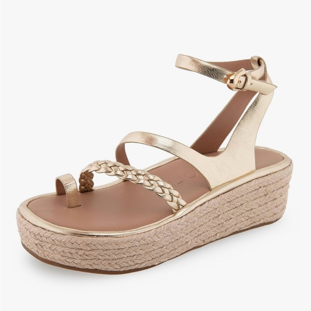 AEROSOLES Metallic Gold Espadrille Sandals